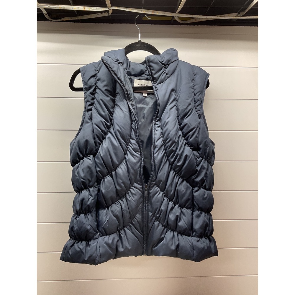 Nine West Separates Puffer Vest Slate Blue Quilted Down Fill Mock Neck XL